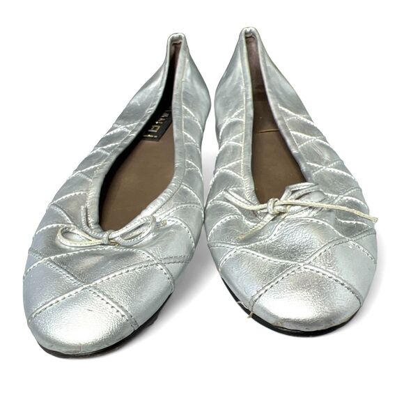 VTG Vaneli Silver Quilted Leather Ballet Flats Size 9.5 Made in Italy - Picture 3 of 7